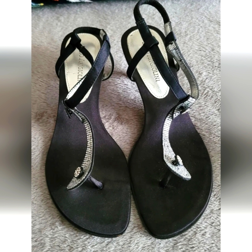 ENZO ANGIOLINI Womens Black Jeweled Strap on Leather Heels Shoes 6.5 M